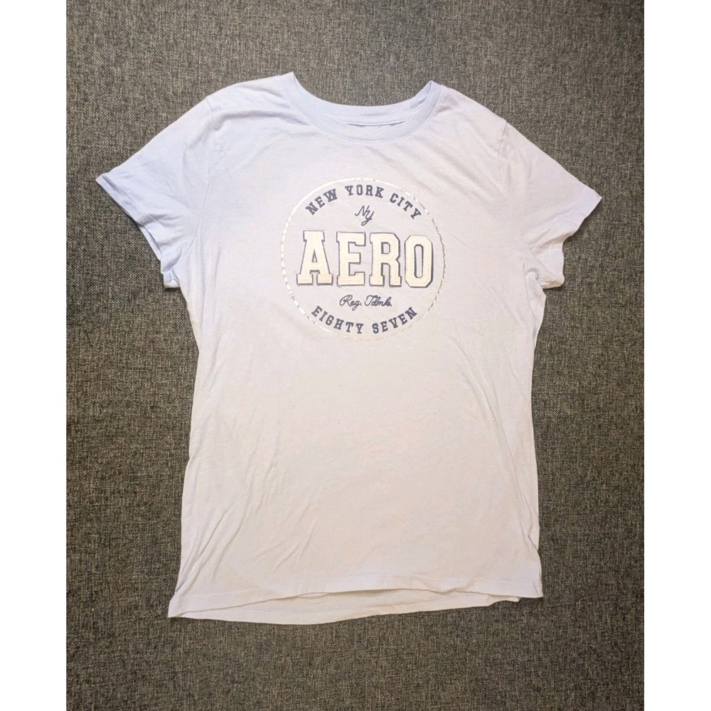 Aeropostale Classic Crew T Shirt Blue Embroidered Logo Y2K Size XL Women's Tee